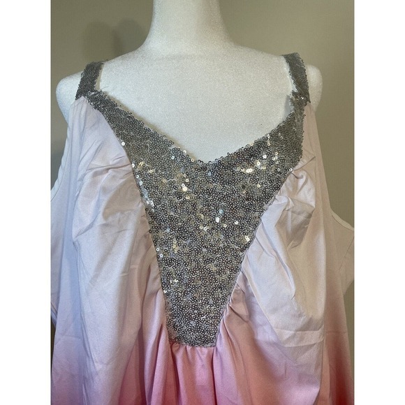 Womens 22 Casual Pink Ombré Spring Summer V Neck Sequence Sleeveless Tunic Top - Picture 4 of 9